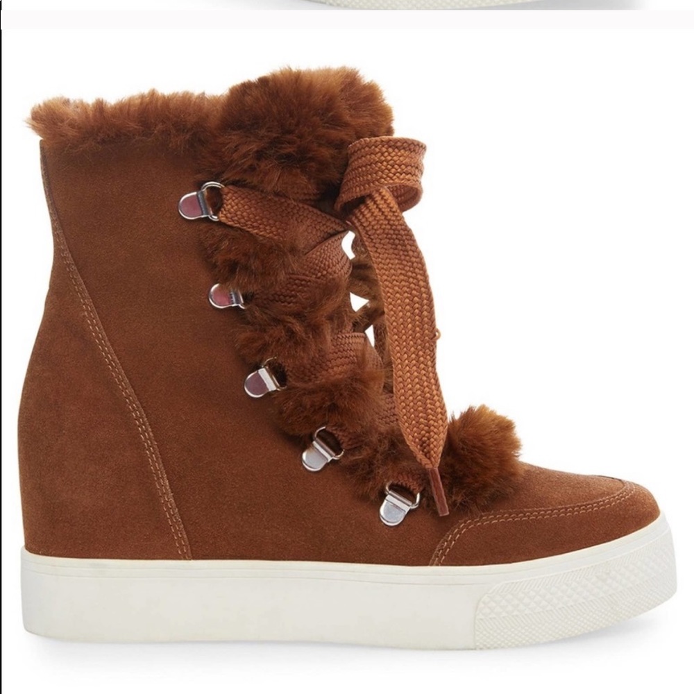 Steve Madden Fur Boot Sneaker Wedge Tyeup